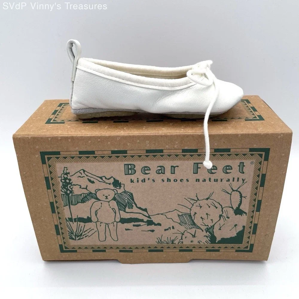 Bear Feet White Leather Ballerina Kid's Shoes Size 5 DSWB